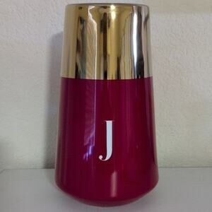 Mark & Graham Red and Shiny Gold Monogram "J" Ceramic Vase 9"
